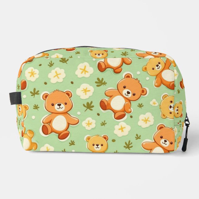 Neceser Ositos de peluche y hojas patrón verde (Anverso)
