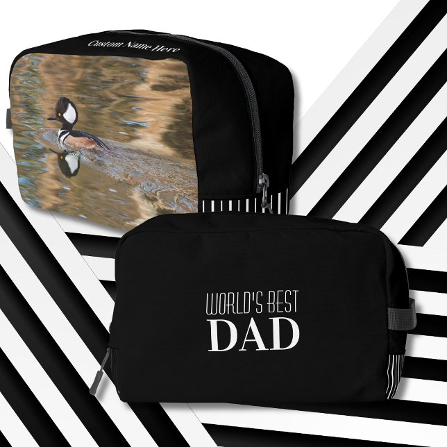 Neceser Papá amante de la naturaleza del Día del Padre (Black and white duck toiletry bag features customizable text that makes a gift perfect for Dad.)