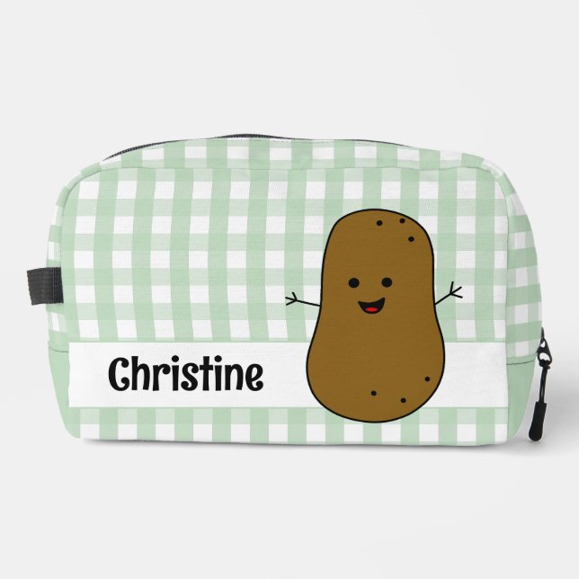 Neceser Patata Marrón Cuadrillé Verde Personalizada (Anverso)