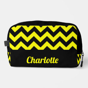 Neceser patrón de chevron amarillo y negro personalizable