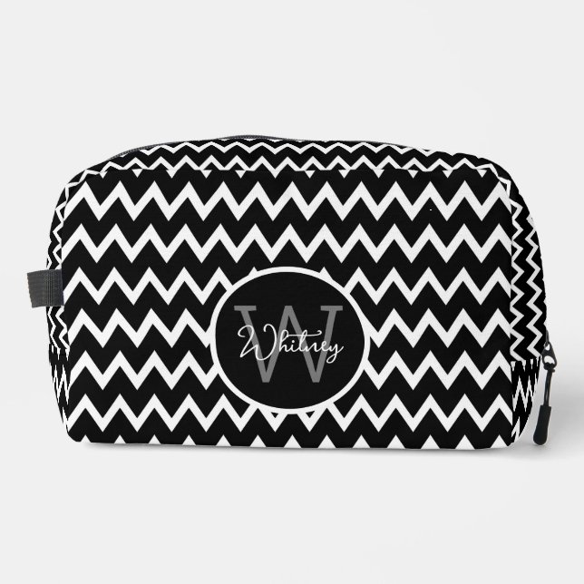 Neceser Patrón De Chevron Negro Y Blanco Monogramado Grand (Anverso)