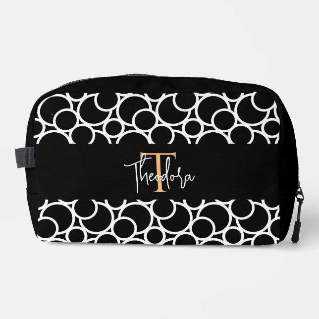 Neceser Patrón de círculo blanco y negro con monograma (Anverso)