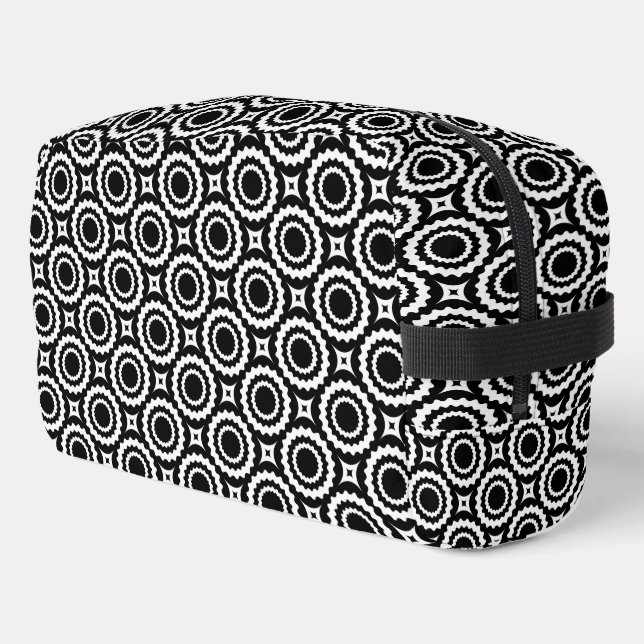 Neceser Patrón de círculos de zigzag blanco y negro (Esquina izquierda)