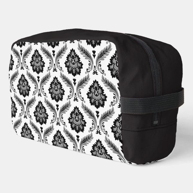 Neceser Patrón de damasco rococó gris negro blanco (Esquina izquierda)