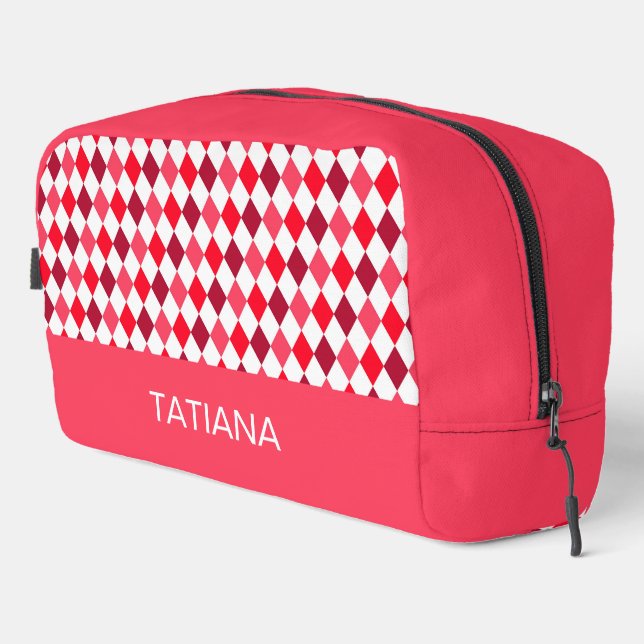 Neceser Patrón de diamante argyle rojo y rosa (Esquina derecha)