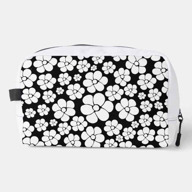 Neceser Patrón de Flor Retro en Blanco sobre Negro (Anverso)
