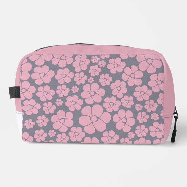 Neceser Patrón de flores en gris y rosa (Anverso)