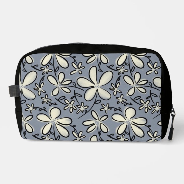 Neceser Patrón de flores gris y crema (Anverso)