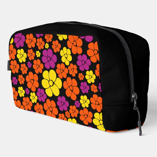 Neceser Patrón de flores - negro, rosa, naranja y amarillo (Esquina derecha)