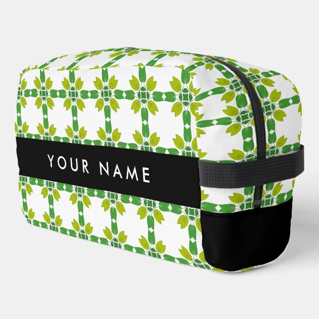 Neceser Patrón de hojas, hojas verdes, nombre (Esquina izquierda)