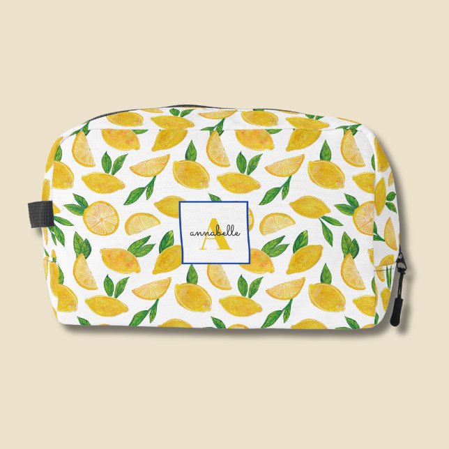 Neceser patrón de limón mediterráneo (Citrus Lemon personalized dopp kit front)