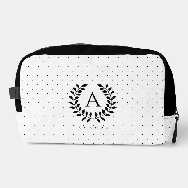 Neceser Patrón de lunares con monograma de laurel en blanc (Anverso)