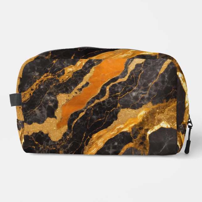 Neceser Patrón de mármol negro naranja con oro (Anverso)