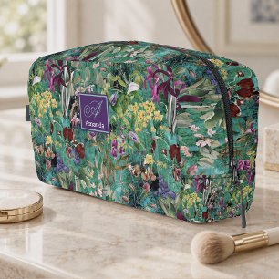 Neceser Patrón de monograma turquesa de flores dulces hoja