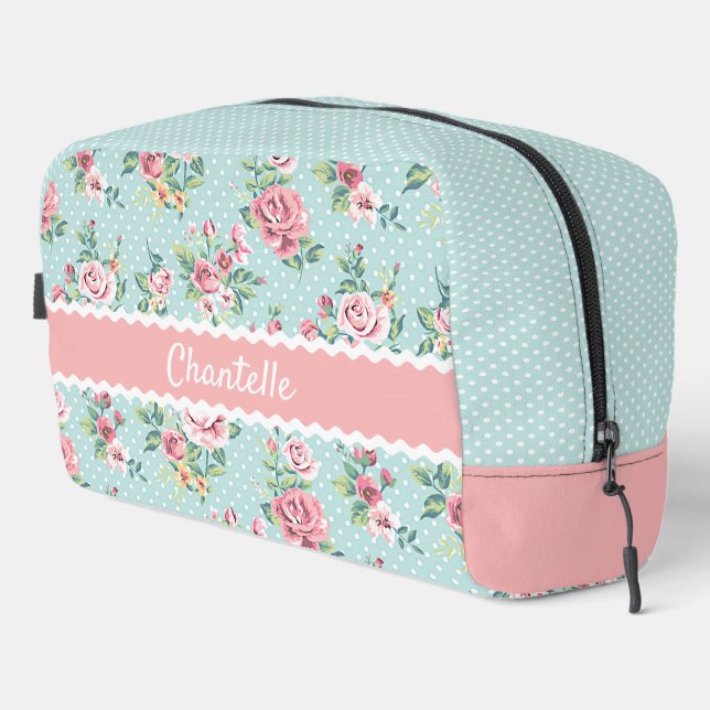 Neceser Patrón de rosa verde menta pastel francés con rubo (Esquina derecha)