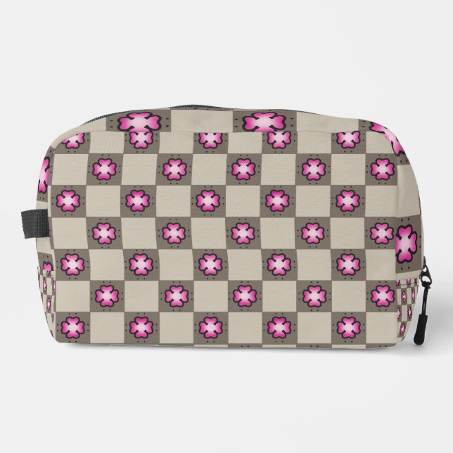 Neceser Patrón de tablero de cheques floral rosa (Anverso)