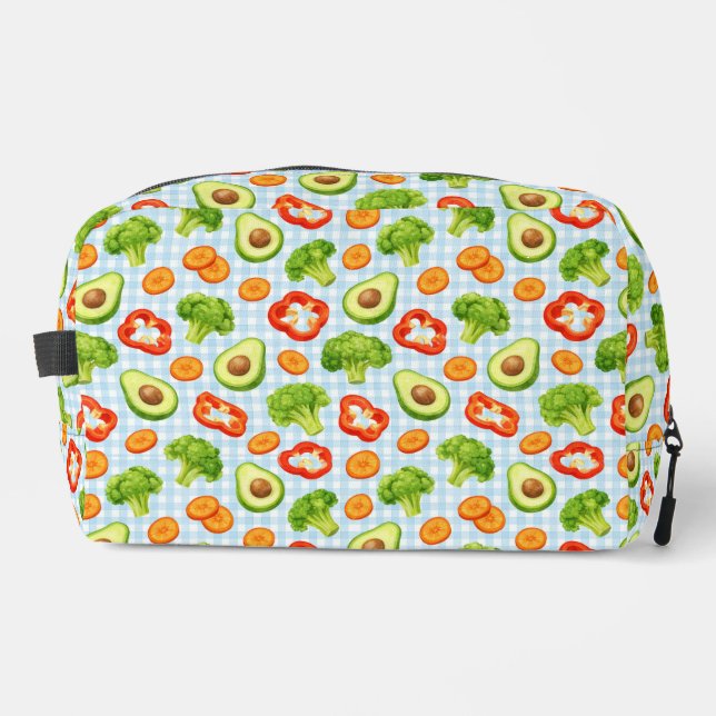 Neceser Patrón de Verduras sobre Gingham Azul (Anverso)