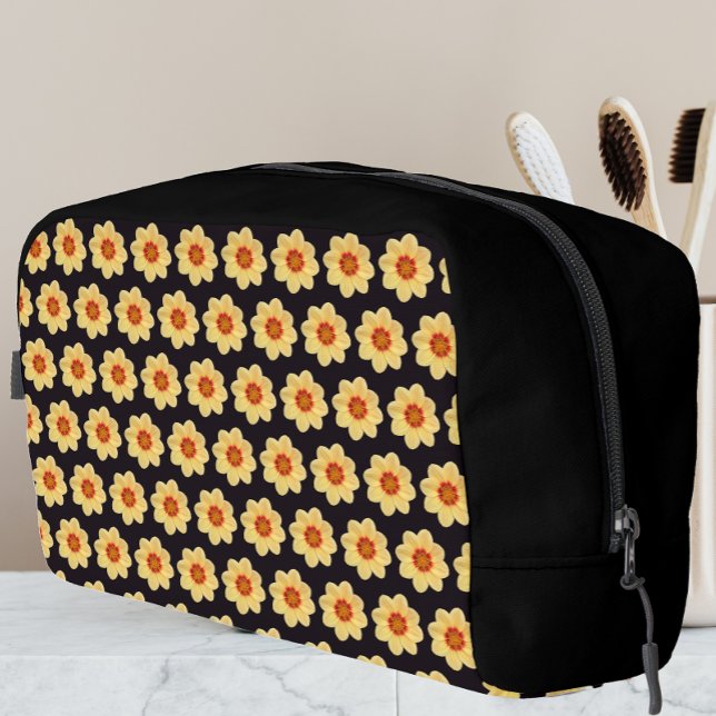 Neceser Patrón floral de Dahlia amarillo en negro (In Situ)