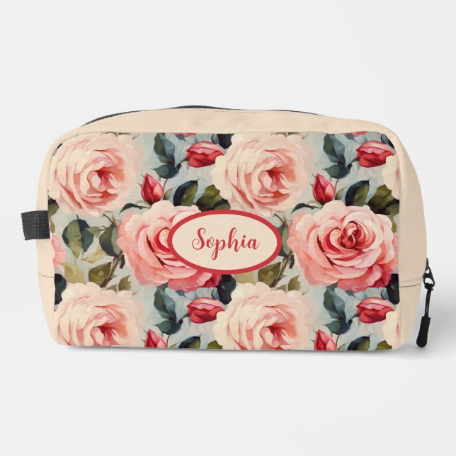 Neceser Patrón floral de rosas rosadas y rojas (Anverso)