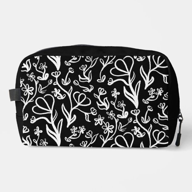 Neceser Patrón floral en blanco sobre negro (Anverso)