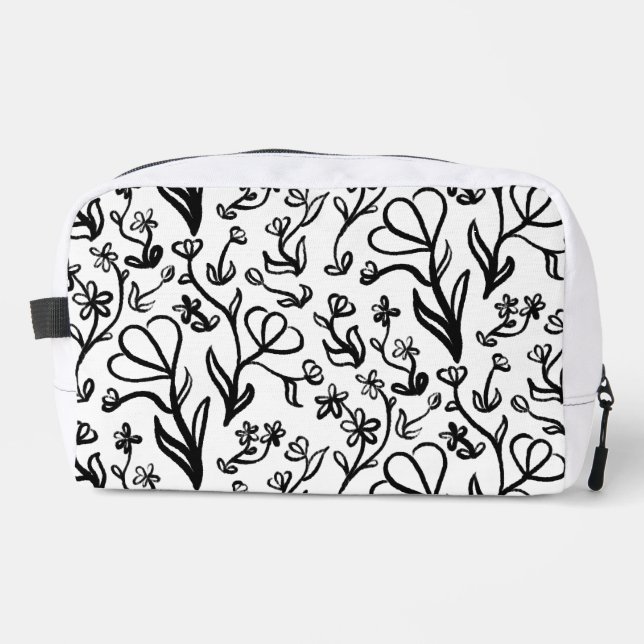 Neceser Patrón floral en negro y blanco (Anverso)
