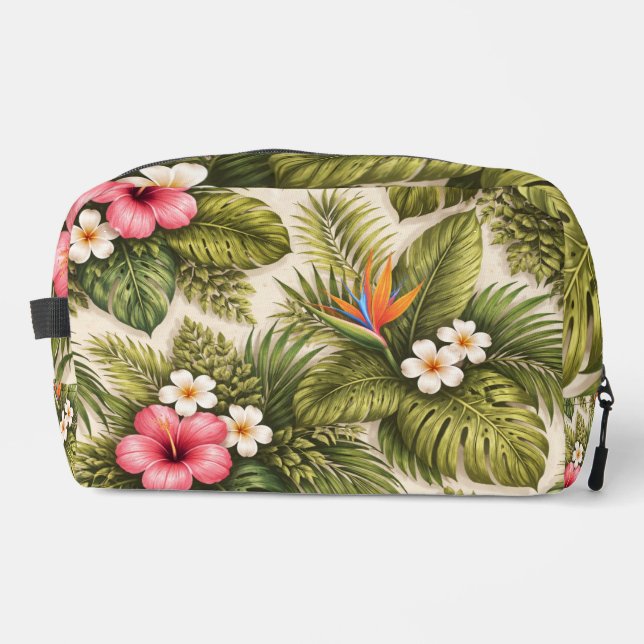 Neceser Patrón floral tropical – Hibisco, Monstera  (Anverso)