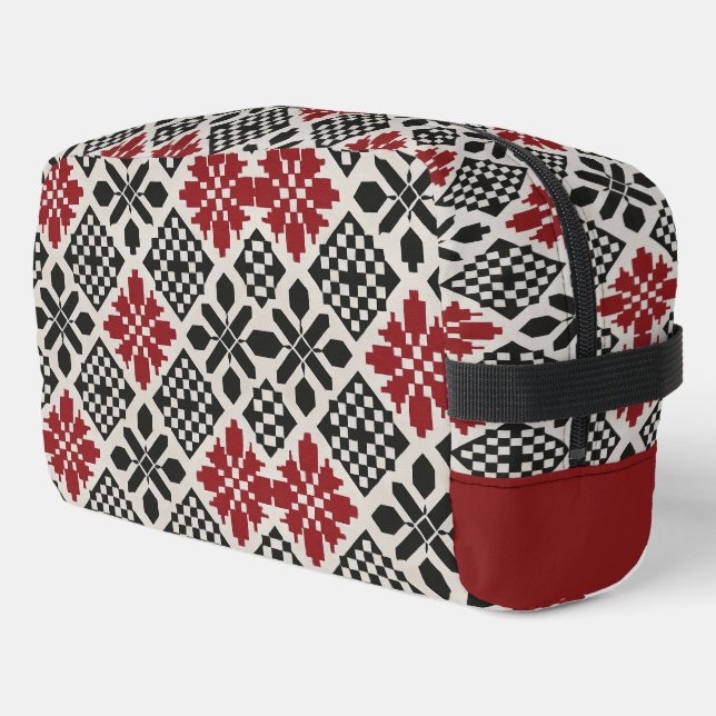 Neceser Patrón folclórico geométrico keffiyeh blanco rojo (Esquina izquierda)