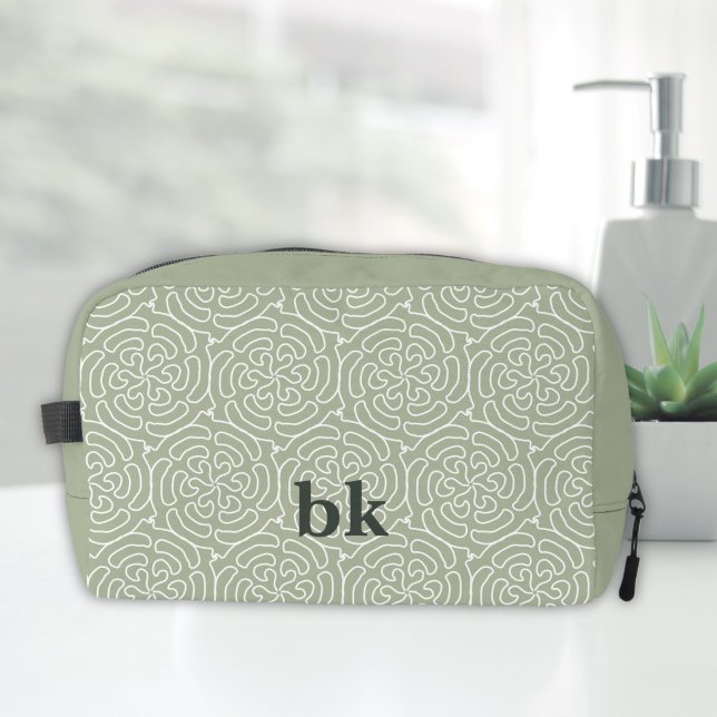 Neceser Patrón verde sabio moderno monogramado (monogrammed toiletry bag in sage green with pattern)
