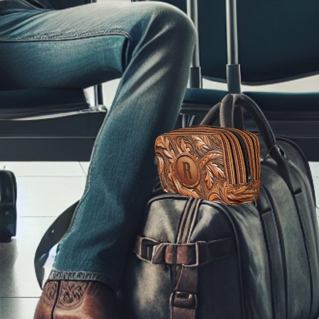 Neceser Personalizado de impresión de cuero con herramient (Western Tooled Leather Collection 
Custom Initial Bag (shaving kit))