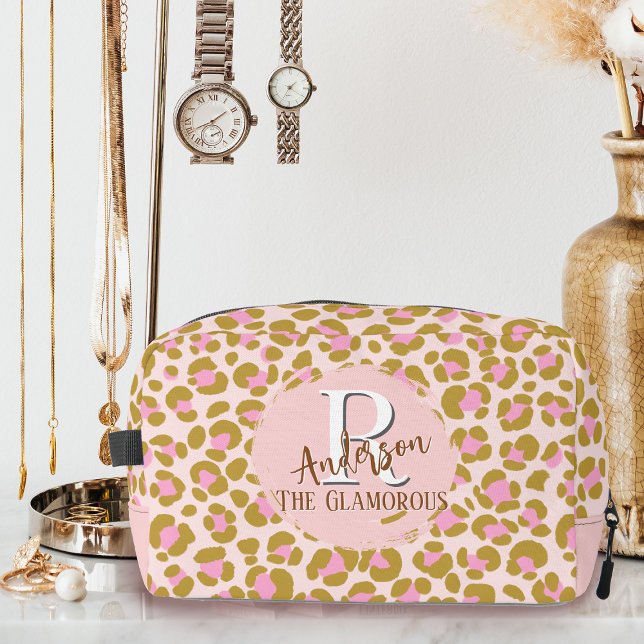 Neceser Personalizado el beige rosado del leopardo marrón (Leopard Pattern with Name Dopp Kit.)