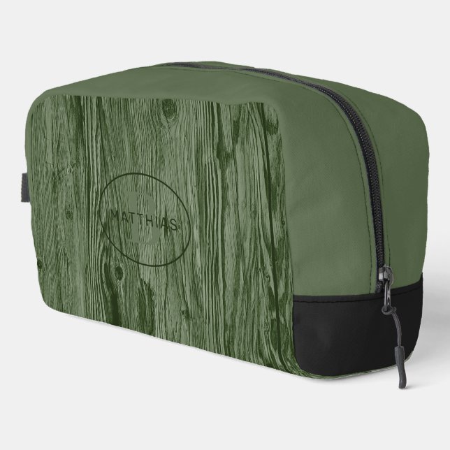Neceser Personalizado Patrón de grano de madera verde oscu (Esquina derecha)