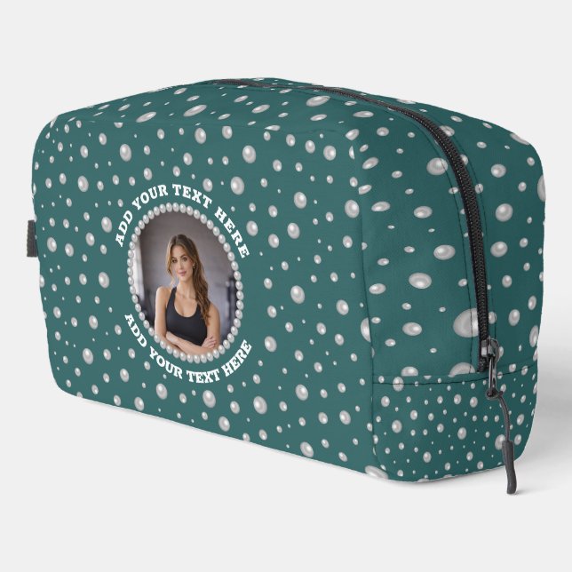 Neceser Personalized Photo with Pearls Circle on Teal (Esquina derecha)