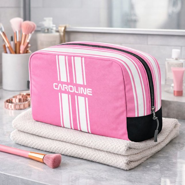 Neceser Personalized Pink And White Racing Stripe Travel (Subido por el creador)