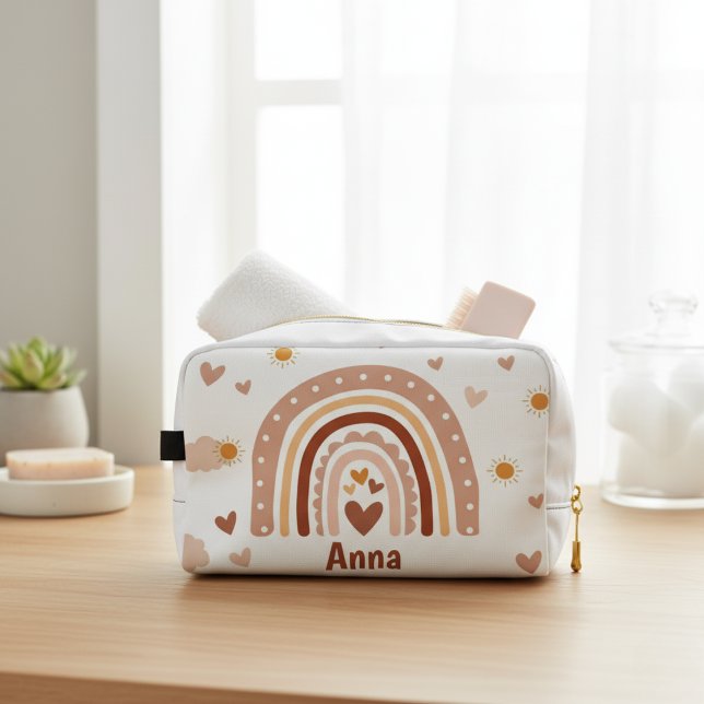Neceser Personnalisée Arc-en-ciel et Cœurs  (trousse toilette personnalisée enfant arc en ciel boho
)
