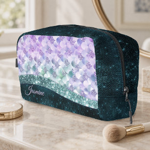 Neceser Piel de sirena teal plata falso brillo monograma