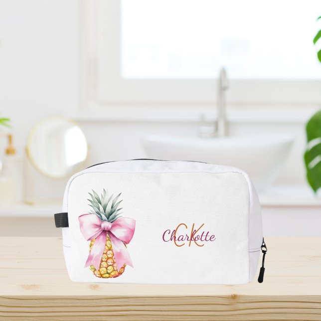 Neceser Piña monograma de verano tropical con lazo rosa (Subido por el creador)