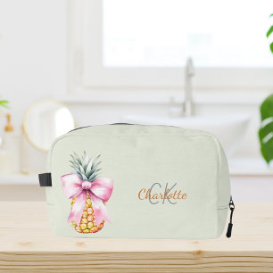 Neceser Piña tropical con lazo rosa monograma verde salvia