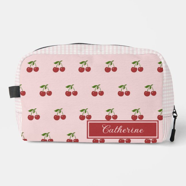 Neceser Pink Re Cherry Gingham Pattern Simple Fruit (Anverso)