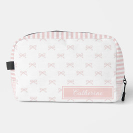 Neceser Pink Stripe Bow Pattern Gingham Coquette Cosmetic