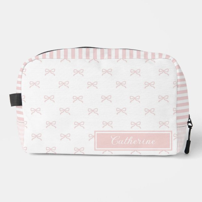 Neceser Pink Stripe Bow Pattern Gingham Coquette Cosmetic  (Anverso)