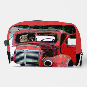 Neceser Pintura de Keeshond Navidad Camioneta Roja Antigua