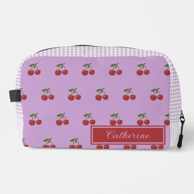 Neceser Purple & Red Cherry Gingham Pattern Simple Fruit (Anverso)