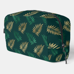 Neceser Purpurina verde y dorado en hojas tropicales
