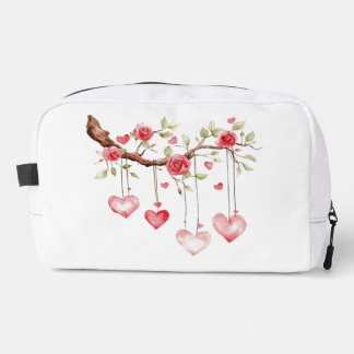 Neceser Rama de rosas rosadas en acuarela con corazones co