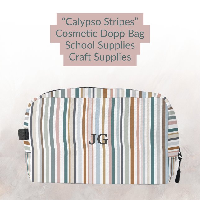 Neceser Rayas calipso coloridas Verde azuladas de gris ros (Calypso Stripes Colorful Teal Pink Gray Tan Blue Dopp Kit, Cosmetic Bag, Craft or School Supplies)
