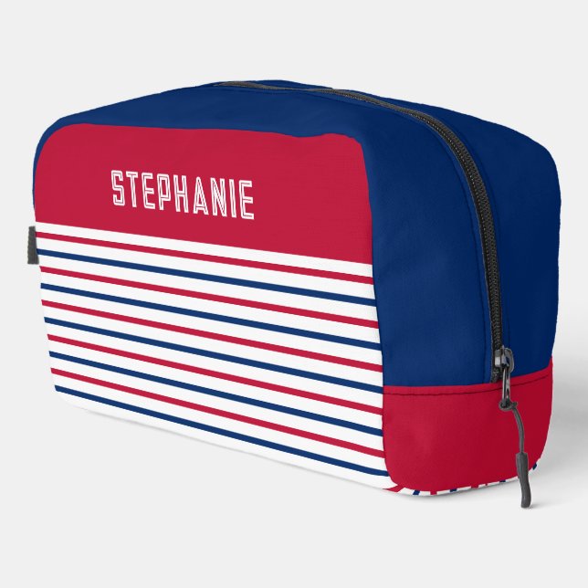 Neceser Rayas rojas y azules Minimalistas personalizados M (Esquina derecha)