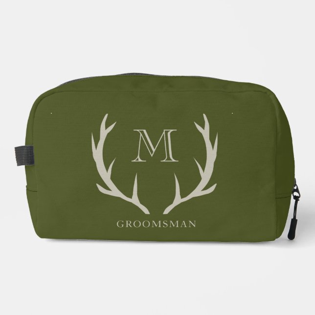 Neceser Regalo de Groomsmen, Personalizado de Antler Verde (Anverso)