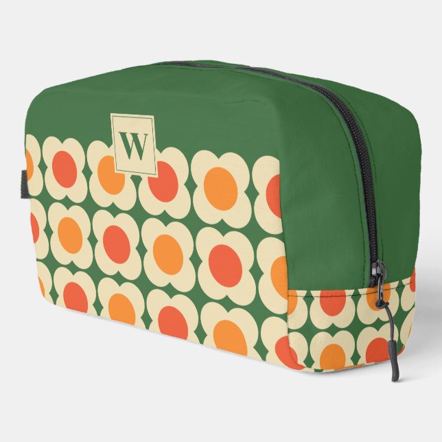 Neceser Retro 70s Scandi Flowers -Mid mod- Orange on Green (Esquina derecha)