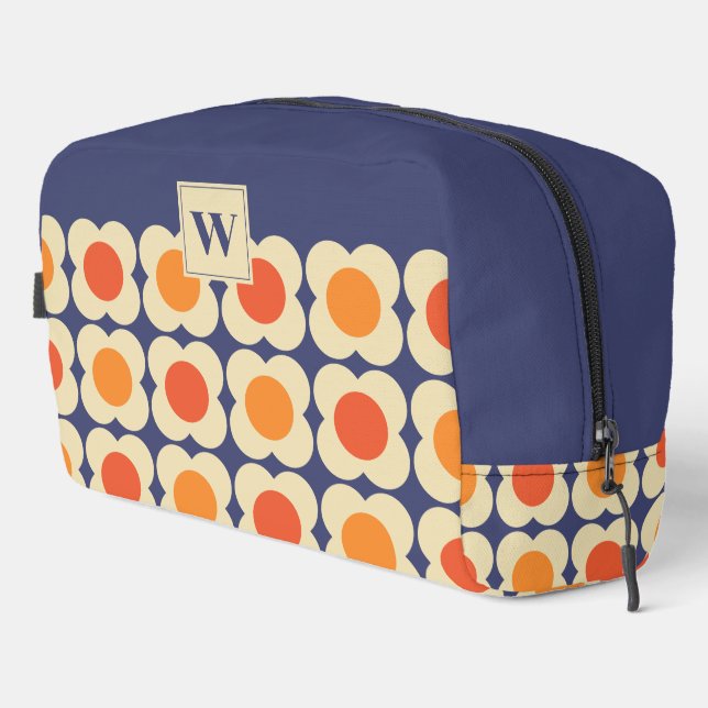 Neceser Retro 70s Scandi Flowers - Orange on Navy Blue (Esquina derecha)