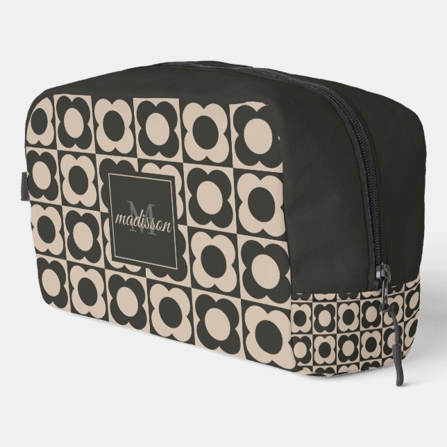 Neceser Retro modern -Flower Checkerboard - neutral taupe  (Esquina derecha)
